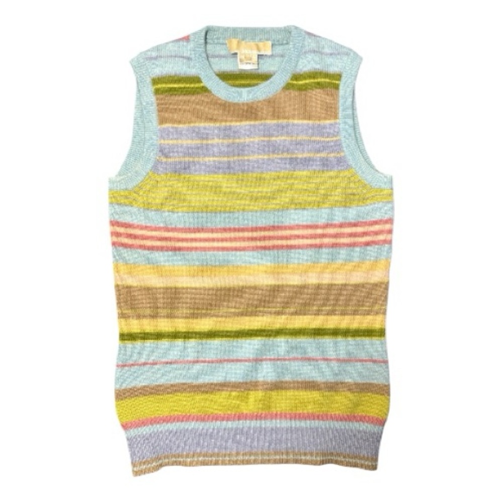 MICHAEL KORS Cashmere Multicolor Striped Sleeveless Sweater
